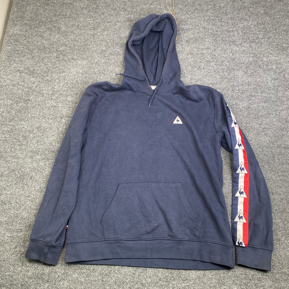 Le Coq Sportif Mens Navy Blue Logo Tape Sleeve Hoodie Sweatshirt Size S